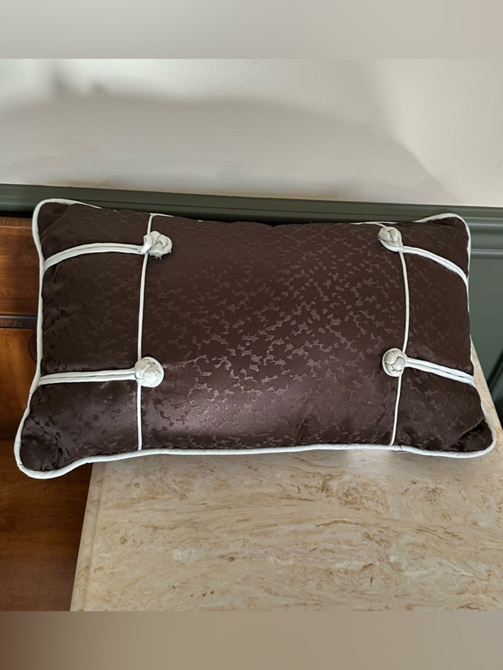 Decorative Brown Knot Trim Tufted Pillow with Piping